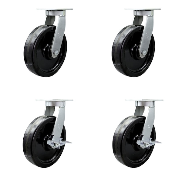 Service Caster 12'' Extra Heavy Duty Phenolic Wheel Swivel Caster Set with 2 Brakes , 4PK CRAN-SCC-KP92S1230-PHR-2-SLB-2 - main